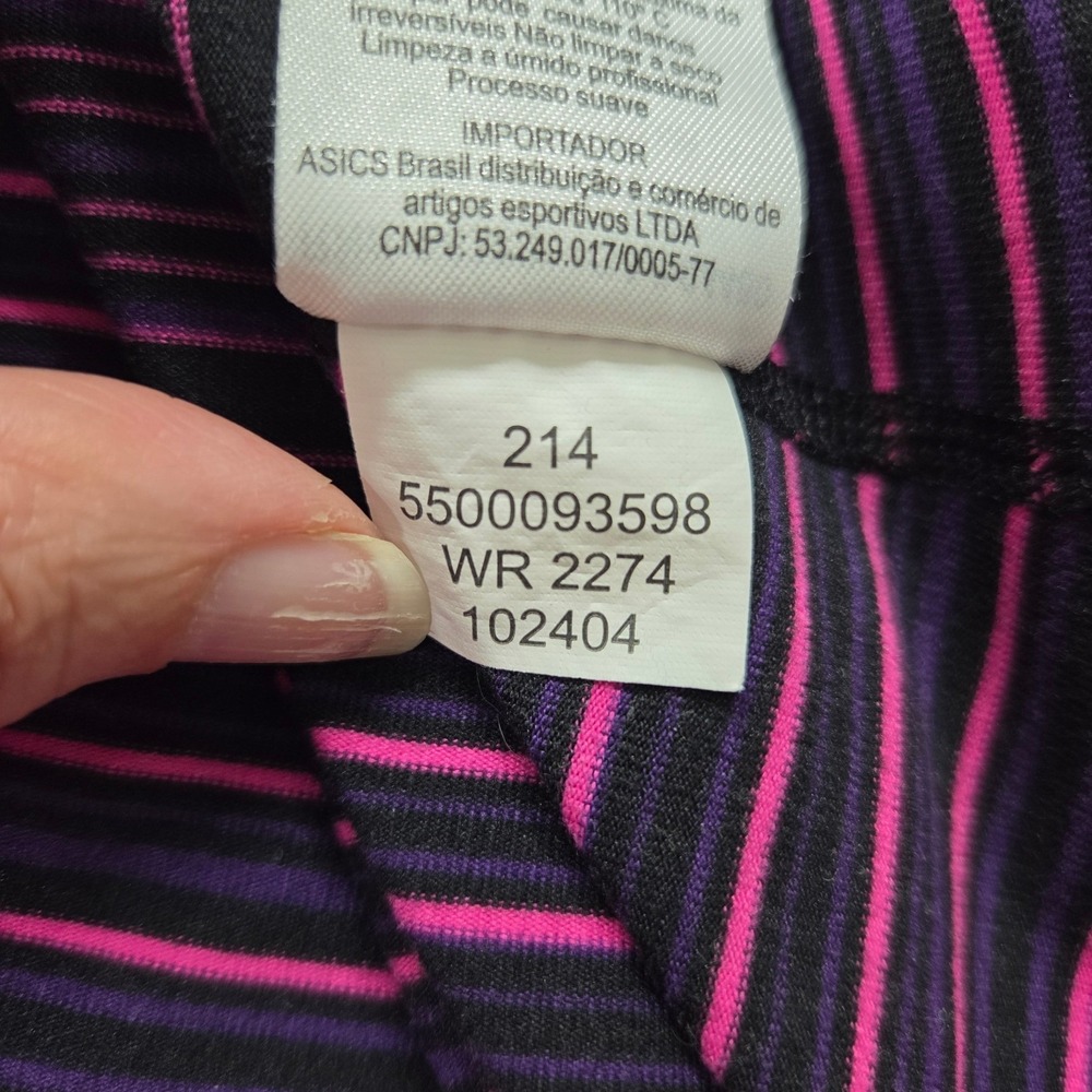 Asics Quarter Zip Pullover Women Large Pink Purple Striped Reflective Thumbholes - Picture 7 of 10